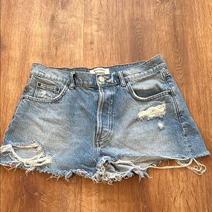 Reformation Blue Distressed Denim Shorts